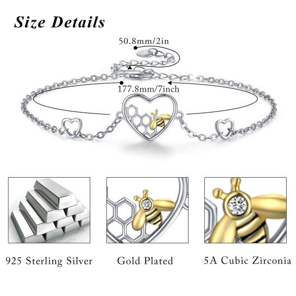 Sterling Silver Zircon Silver Plated Heart bee Bracelets Yellow Honey Bumble Bee Bracelets -2