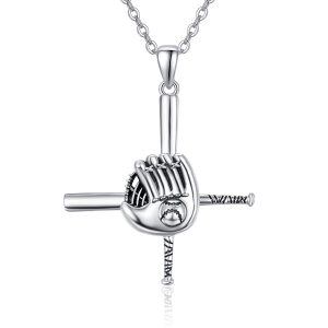 Sterling Silver Oxidized Sport Baseball Cross Necklace -0