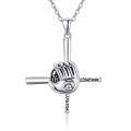 wholesale 925 Sterling Silver Metal Baseball Glove & Bat Cross Pendant Necklace for Men Sports Lover Gift-0-0