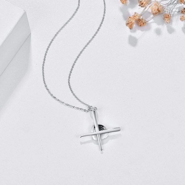 Sterling Silver Oxidized Sport Baseball Cross Necklace -3