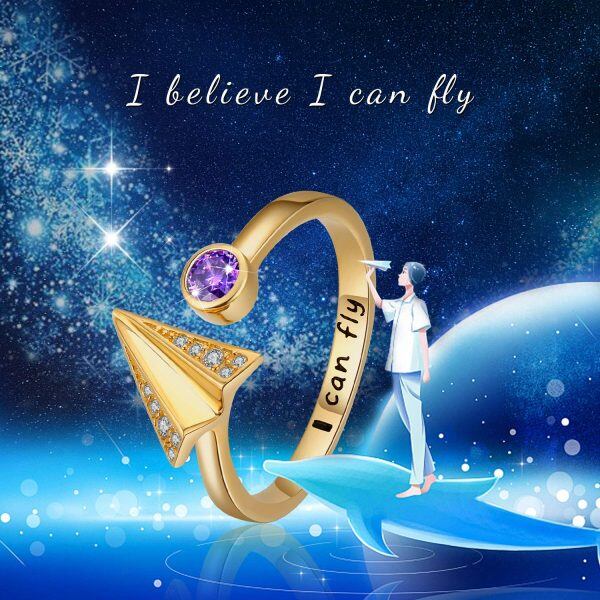 Sterling Silver Crystal and Zircon Gold Plated Airplane Aircraft Ring Inspirational Adjustable Rings -2