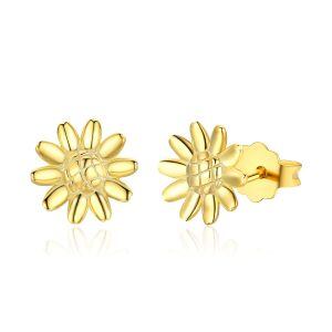 Sterling Silver Gold Plated Sunflower You Are My SunShine Earrings -0