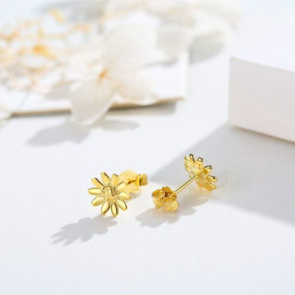 Sterling Silver Gold Plated Sunflower You Are My SunShine Earrings -1