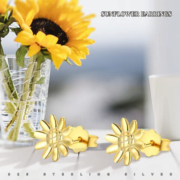 Sterling Silver Gold Plated Sunflower You Are My SunShine Earrings -5