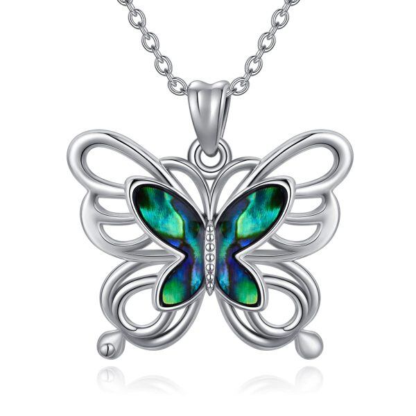 Sterling Silver Abalone Shell Silver Plated Butterfly Pendant Necklace -0