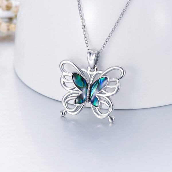 Sterling Silver Abalone Shell Silver Plated Butterfly Pendant Necklace -1