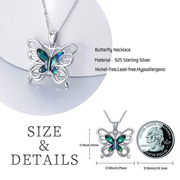 Sterling Silver Abalone Shell Silver Plated Butterfly Pendant Necklace -3