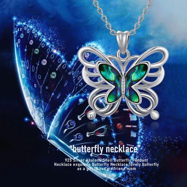 Sterling Silver Abalone Shell Silver Plated Butterfly Pendant Necklace -5