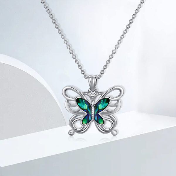 Sterling Silver Abalone Shell Silver Plated Butterfly Pendant Necklace -6