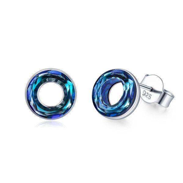 Sterling Silver Circle Crystal Silver Plated Stud Earrings -0