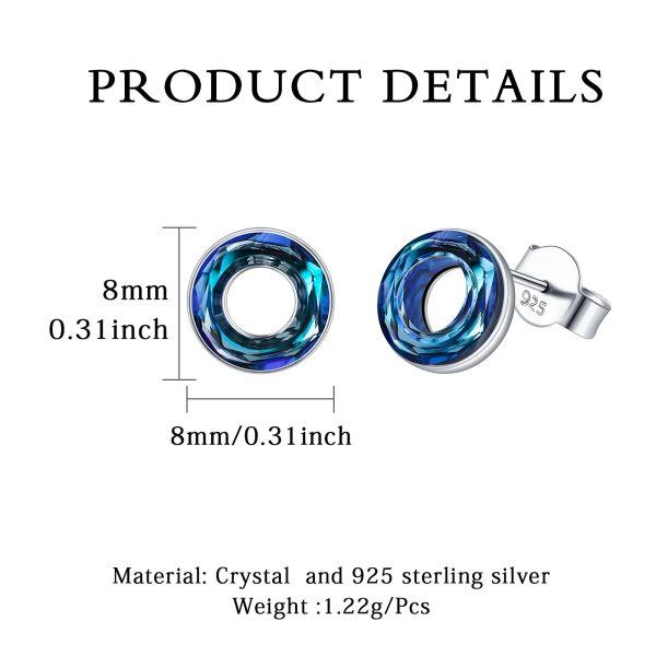 Sterling Silver Circle Crystal Silver Plated Stud Earrings -4