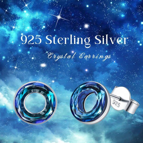 Sterling Silver Circle Crystal Silver Plated Stud Earrings -5