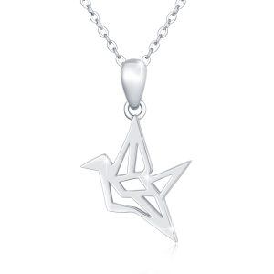 Sterling Silver Silver Plated Paper Crane Bird Style Pendant Necklace-0