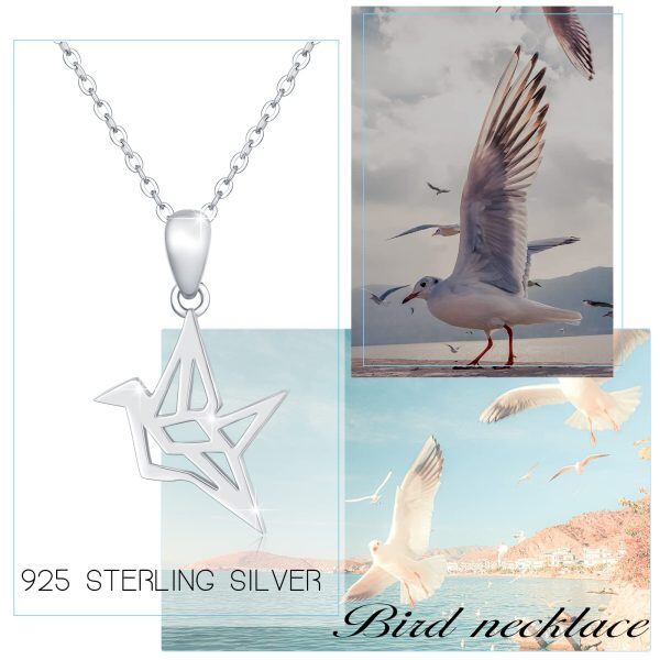 Sterling Silver Silver Plated Paper Crane Bird Style Pendant Necklace-5