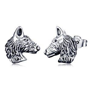 Sterling Silver Oxidized Viking Black Earrings Wolf Stud Earrings-0