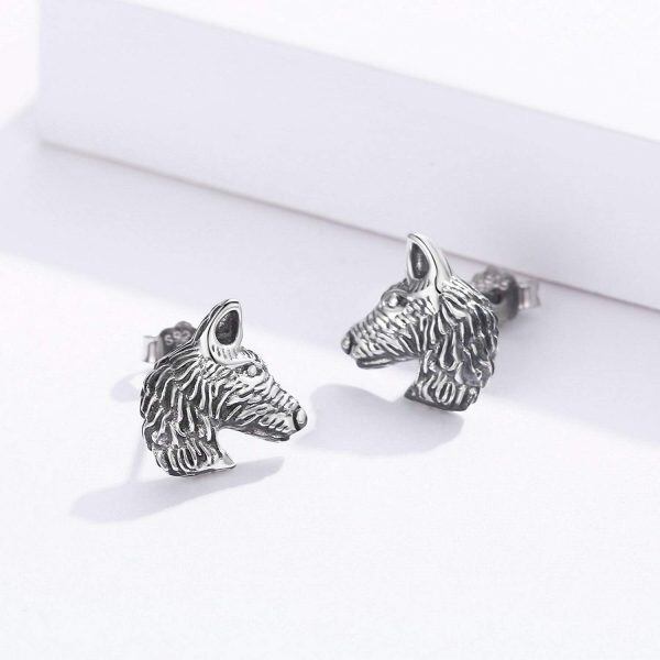 Sterling Silver Oxidized Viking Black Earrings Wolf Stud Earrings-1