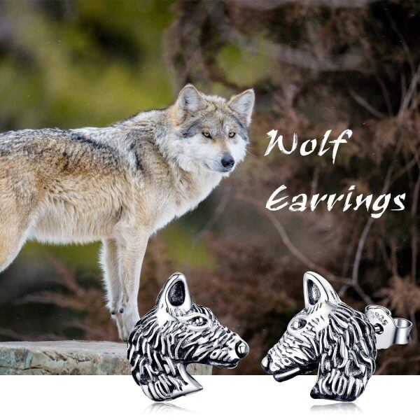 Sterling Silver Oxidized Viking Black Earrings Wolf Stud Earrings-2