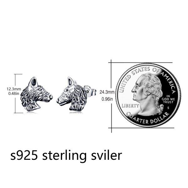 Sterling Silver Oxidized Viking Black Earrings Wolf Stud Earrings-4