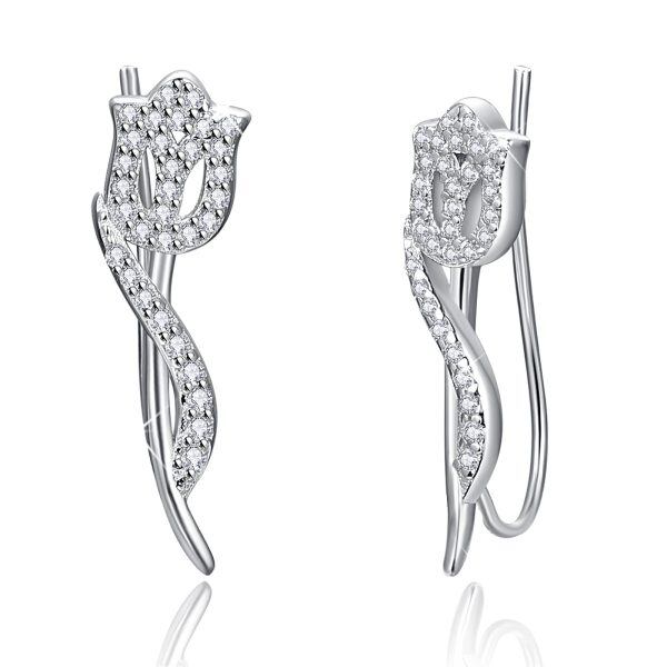 Sterling Silver Zircon Silver Plated Tulip Earrings -0