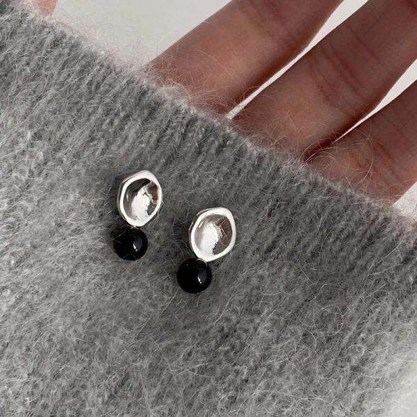 Sterling Silver Onyx Stud Earrings-1