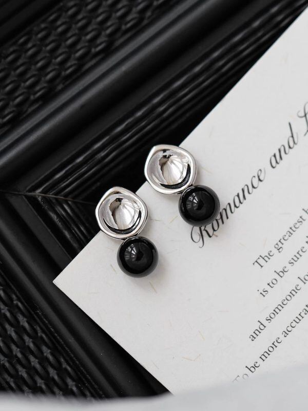 Sterling Silver Onyx Stud Earrings-6