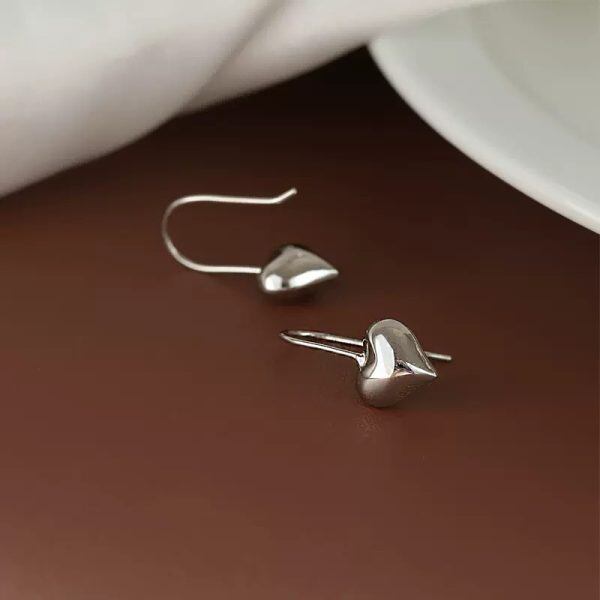 Sterling Silver Solid Heart Hoop Earrings-3