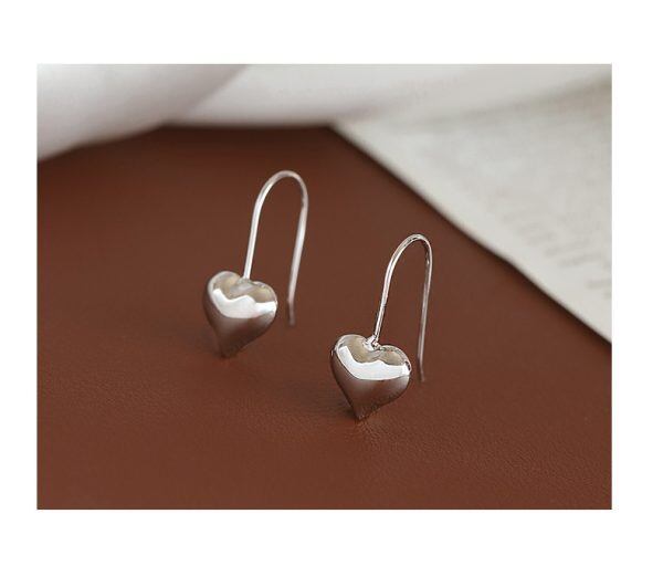 Sterling Silver Solid Heart Hoop Earrings-5