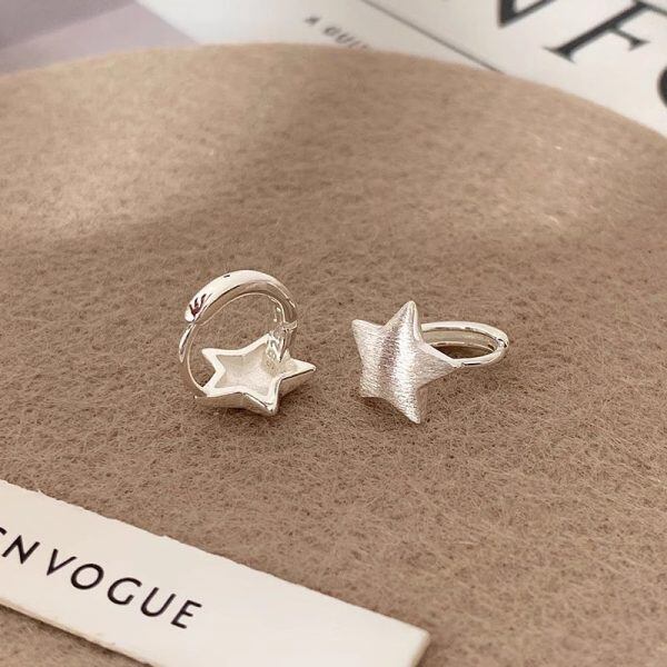 Sterling Silver Wire drawing Star Hoop Earrings-1