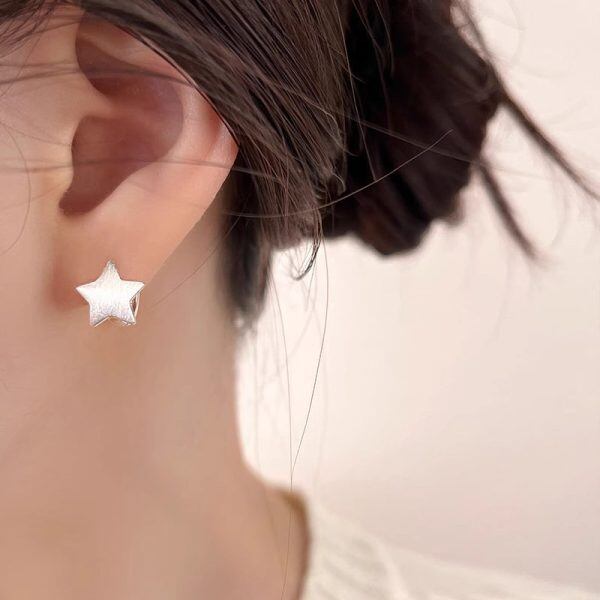 Sterling Silver Wire drawing Star Hoop Earrings-2