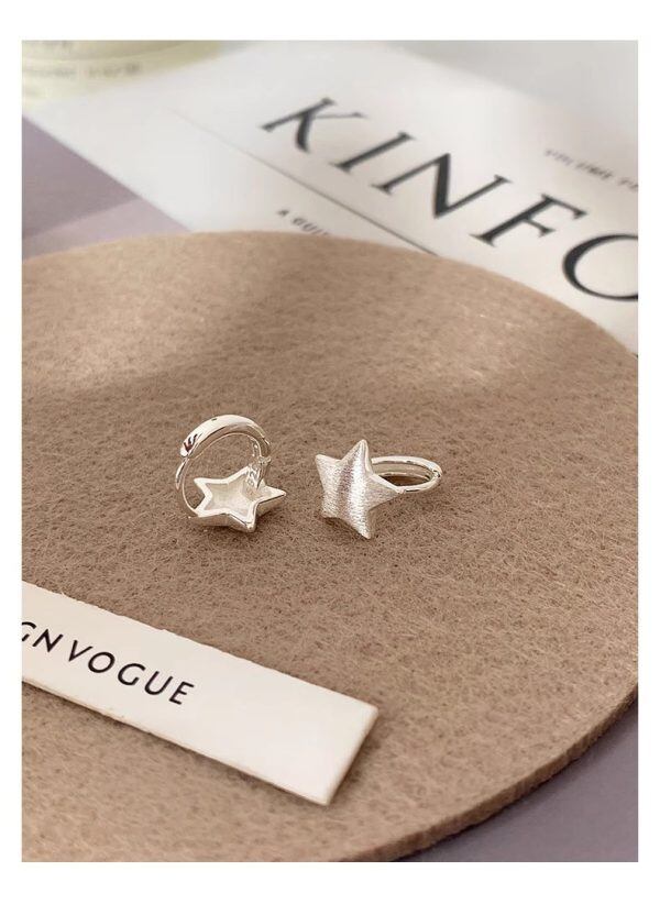 Sterling Silver Wire drawing Star Hoop Earrings-6