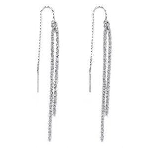 Sterling Silver Sparkling Dangle Drop Threader Earrings-0