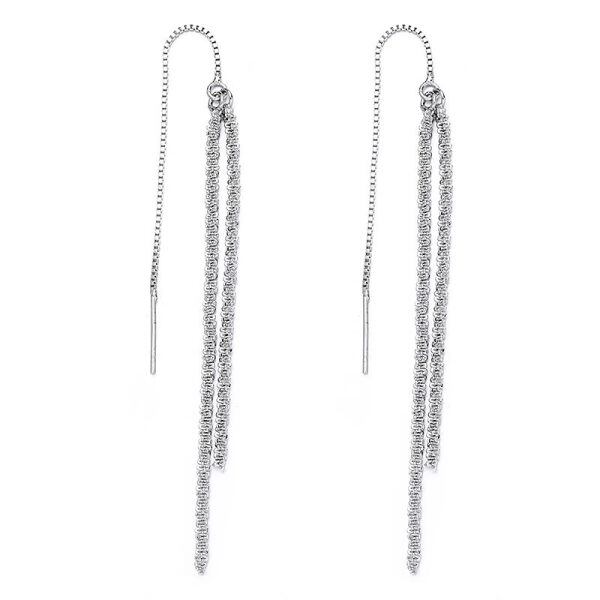 Sterling Silver Sparkling Dangle Drop Threader Earrings-0