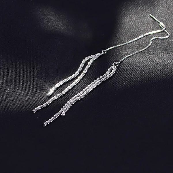 Sterling Silver Sparkling Dangle Drop Threader Earrings-2