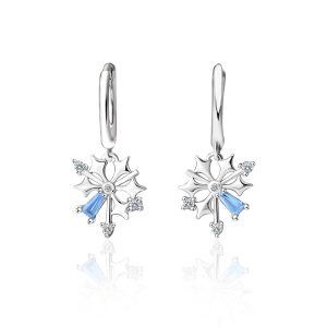 Sterling Silver Christmas Snowflakes Hoop Earrings With Shining CZ-0