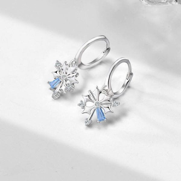 Sterling Silver Christmas Snowflakes Hoop Earrings With Shining CZ-3