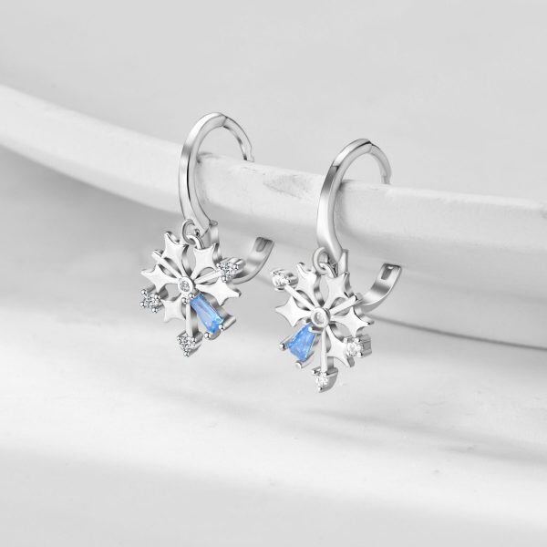 Sterling Silver Christmas Snowflakes Hoop Earrings With Shining CZ-4