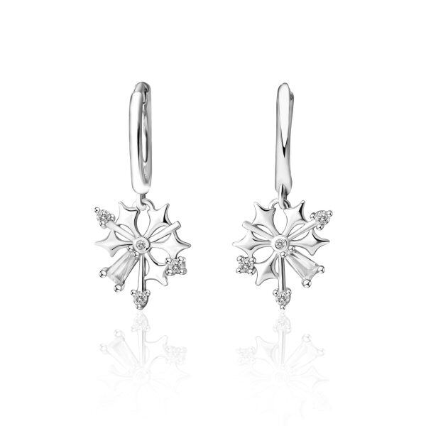 Sterling Silver Christmas Snowflakes Hoop Earrings With Shining CZ-6