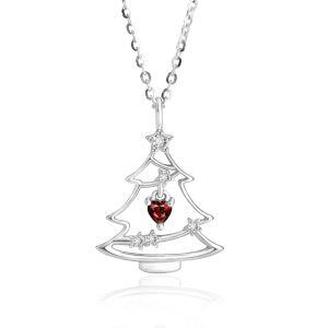 Sterling Silver Hollowed Christmas Tree Pendant Necklace With Shining CZ-0