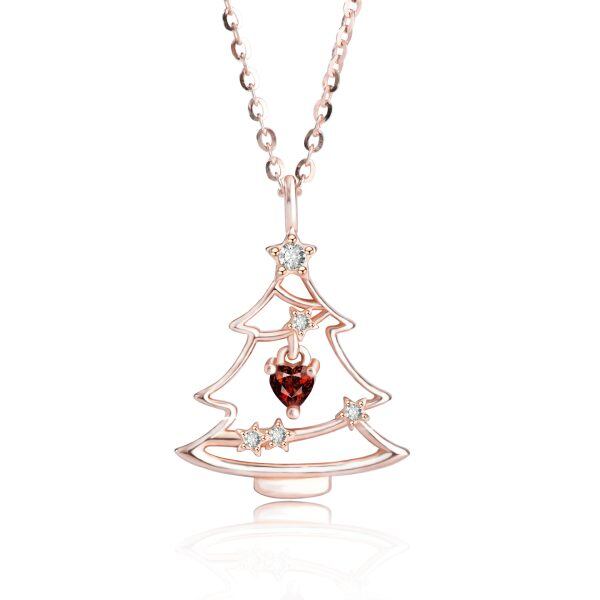 Sterling Silver Hollowed Christmas Tree Pendant Necklace With Shining CZ-1