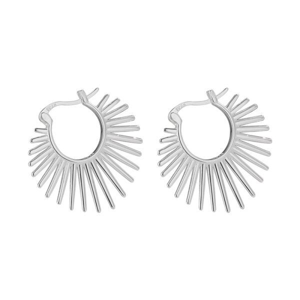 Sterling Silver Sunflower Fan Hoop Earrings-0