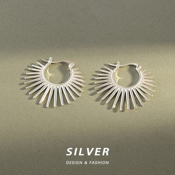 Sterling Silver Sunflower Fan Hoop Earrings-2