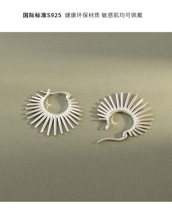 Sterling Silver Sunflower Fan Hoop Earrings-5