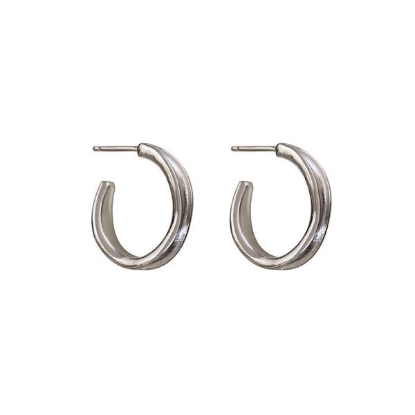 Sterling Silver Concave C-shaped Stud Earrings-0