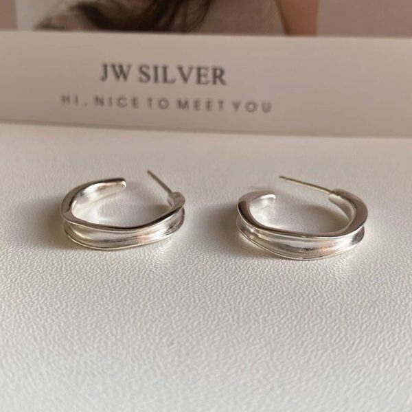 Sterling Silver Concave C-shaped Stud Earrings-3