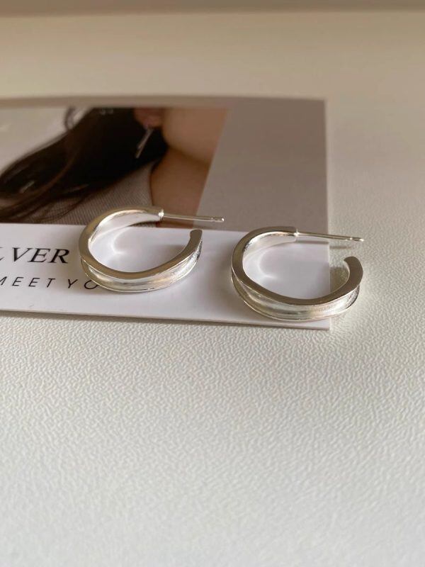 Sterling Silver Concave C-shaped Stud Earrings-7