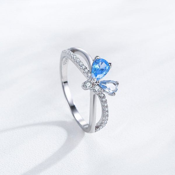 Sterling Silver Blue CZ Butterfly Eternity Rings-2