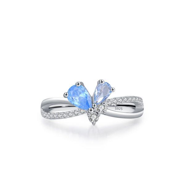 Sterling Silver Blue CZ Butterfly Eternity Rings-3