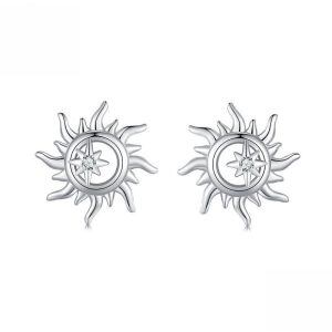 Sterling Silver Shining Sun Stud Earrings-0