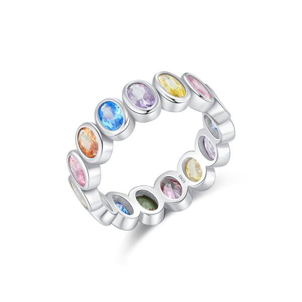 Sterling Silver Colored CZ Eternity Rings-1