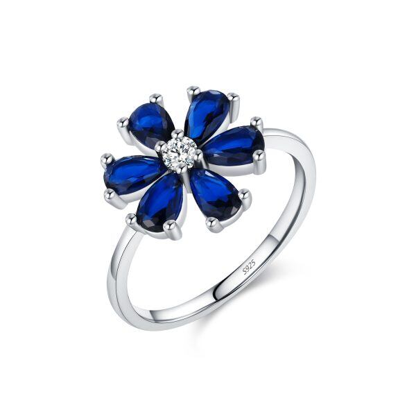 Sterling Silver Blue Bloom Stacking Rings-3